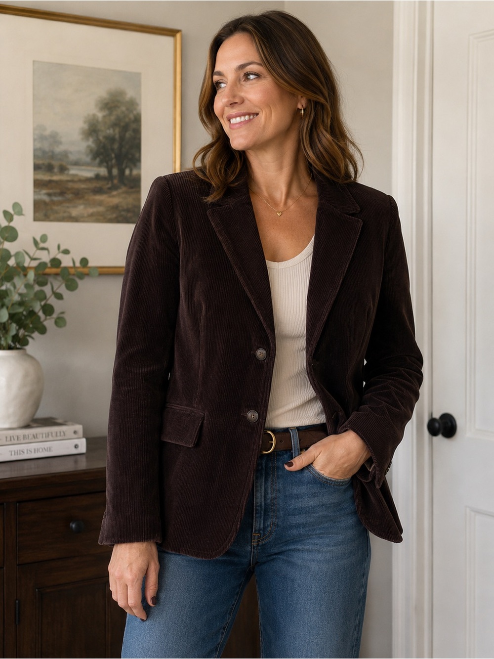 Marc Cain Chocolate Brown Corduroy Blazer Jacket - Size N4/ US 8-10 (Luxury)